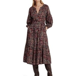 Lauren Ralph Lauren. Petite Floral Belted Cotton Voile Tiered Dress.